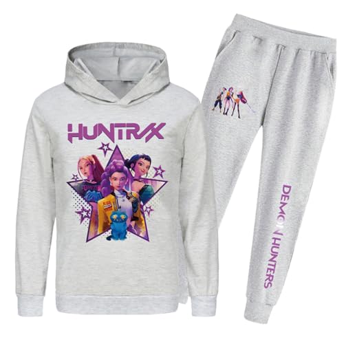Saideng Huntrix Kpop Mädchen Hoodie Huntr/x Kinder& Jogginganzug – 2-teiliges Anime Kinder Set, Kapuzenpullover + Jogginghose, Streetwear Freizeit Outfit für K-Pop Fans k pop Huntr/x Hoodie Huntr/x von SaiDeng