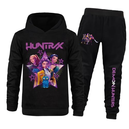 Saideng Huntrix Kpop Mädchen Hoodie Huntr/x Kinder& Jogginganzug – 2-teiliges Anime Kinder Set, Kapuzenpullover + Jogginghose, Streetwear Freizeit Outfit für K-Pop Fans k pop Huntr/x Hoodie Huntr/x von SaiDeng