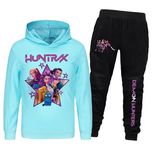 Saideng Huntrix Kpop Mädchen Hoodie Huntr/x Kinder& Jogginganzug – 2-teiliges Anime Kinder Set, Kapuzenpullover + Jogginghose, Streetwear Freizeit Outfit für K-Pop Fans k pop Huntr/x Hoodie Huntr/x von SaiDeng