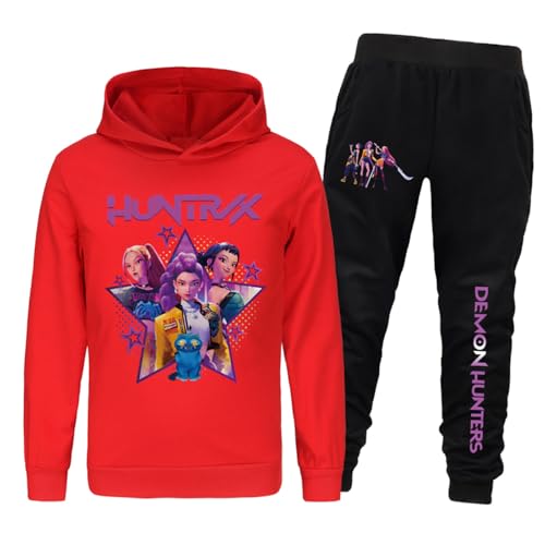 Saideng Huntrix Kpop Mädchen Hoodie Huntr/x Kinder& Jogginganzug – 2-teiliges Anime Kinder Set, Kapuzenpullover + Jogginghose, Streetwear Freizeit Outfit für K-Pop Fans k pop Huntr/x Hoodie Huntr/x von SaiDeng