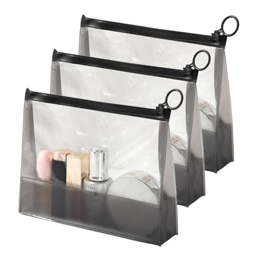 3 STÜCKE Reise Kulturbeutel Für Frauen, Transluzente Make-Up Tasche wasserdichte Reise Kosmetiktasche,Schwarz von SaiDuoDuo