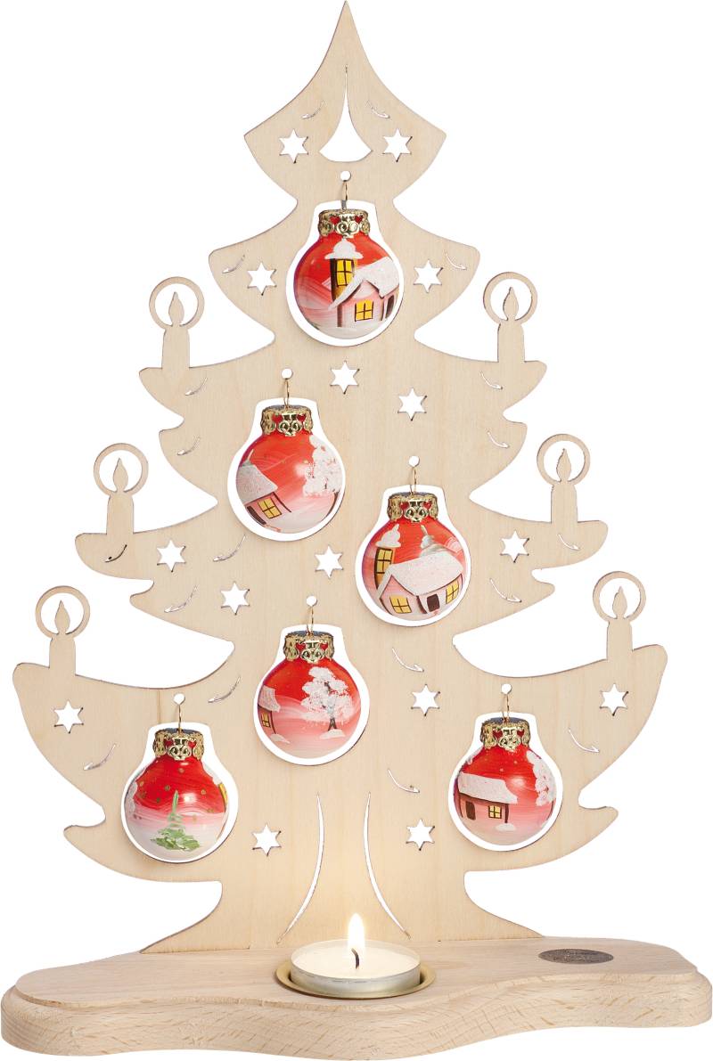 SAICO Original Teelichthalter "Tannenbaum mit roten handbemalten Glaskugeln" BxHxT: 21x30,5x8,5 cm von Saico Original
