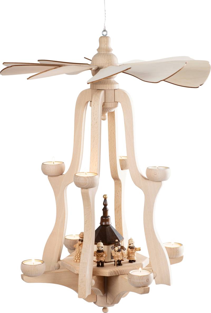 SAICO Original Weihnachtspyramide "Hängepyramide, Seiffener Kirche" für 8 Teelichte, HxØ: ca. 65x46 cm, Kettenlänge ca. 30 cm von Saico Original