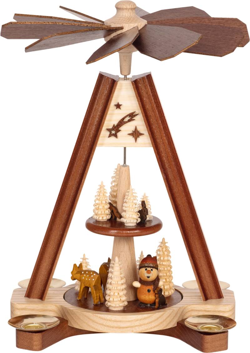 SAICO Original Weihnachtspyramide "Premium Tischpyramide, 2-stöckig, Waldwichtel" zweifarbig für 4 Pyramidenkerzen, HxØ: 24x18 cm von Saico Original