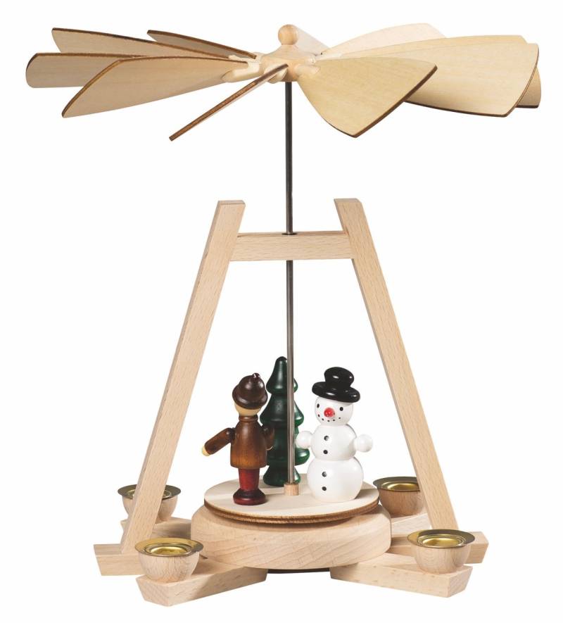 SAICO Original Weihnachtspyramide "Tischpyramide, Kind mit Schneemann" für 4 Pyramidenkerzen, HxØ: 23x21cm von Saico Original