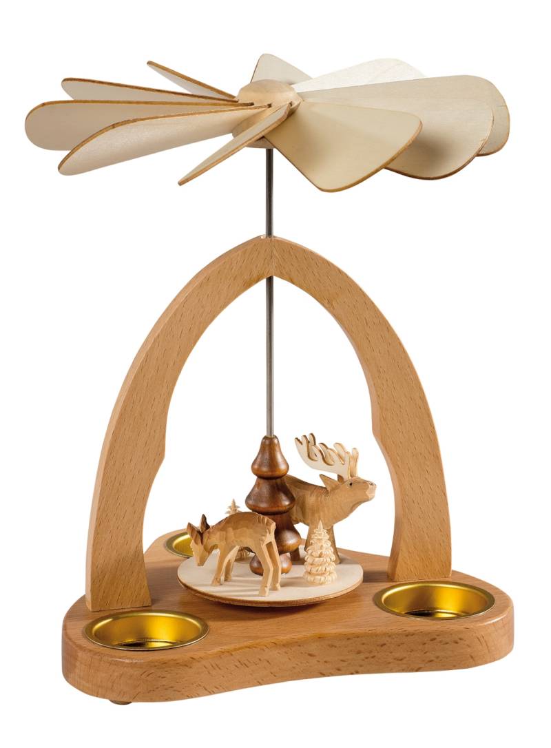 SAICO Original Weihnachtspyramide "Tischpyramide, mit geschnitzten Figuren" für 3 Teelichte, HxØ: 23x18 cm von Saico Original