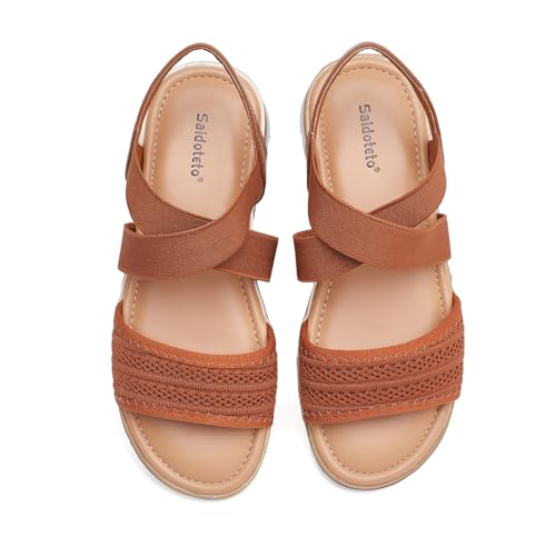 Saidoteto Flache Damen-Sandalen mit breiter Breite, bequemer, elastischer Knöchelriemen, Slingback, offener Zehenbereich, niedriger Keilabsatz, Wandersandalen für Sommer und Freizeit, Braun, 36 EU Saidoteto Flache Damen-Sandalen mit breiter Breite, bequemer, elastischer Knöchelriemen, Slingback, offener Zehenbereich, niedriger Keilabsatz, Wandersandalen für Sommer und Freizeit, Braun, 36 EU von Saidoteto