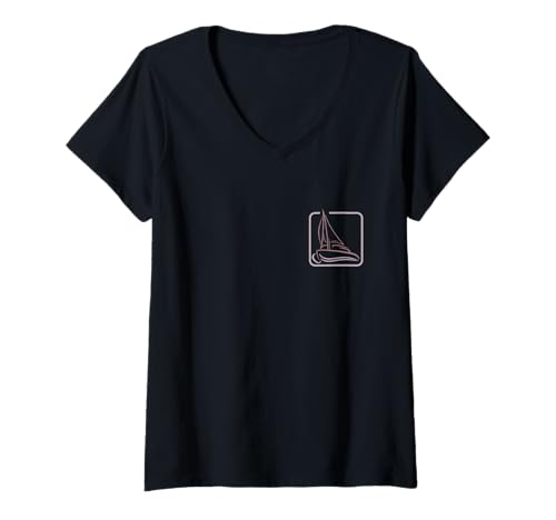 Damen Segeln Logo Symbol quadratisch Segelboot Schiff Captain Crew Logo T-Shirt mit V-Ausschnitt von Sail Crew Sea Ship Boat Skipper Sailboat Captain