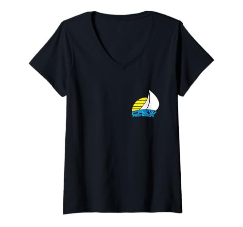 Damen Ship Waves Sailor Crew Team Sailing Crew Segellogo T-Shirt mit V-Ausschnitt von Sail Crew Sea Ship Boat Skipper Sailboat Captain