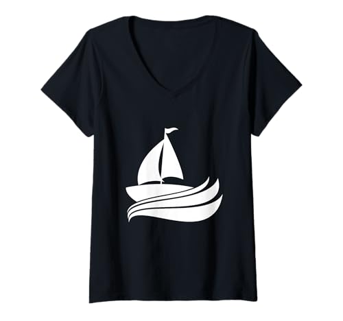 Damen Ship Waves Sailor Crew Team Sailing Crew Segellogo T-Shirt mit V-Ausschnitt von Sail Crew Sea Ship Boat Skipper Sailboat Captain