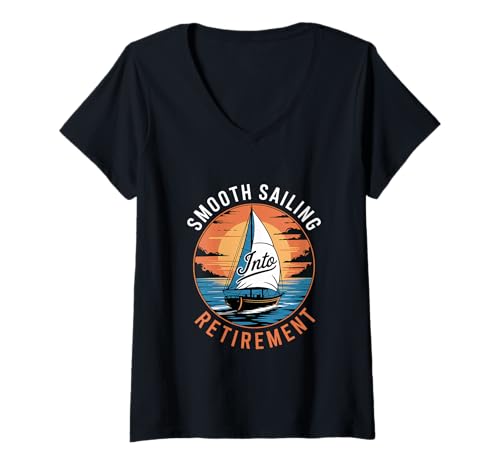 Damen Retired Segelboot Captain Retro Sommerausflug Strand Segeln T-Shirt mit V-Ausschnitt Damen Retired Segelboot Captain Retro Sommerausflug Strand Segeln T-Shirt mit V-Ausschnitt von Sailing Advanced Sailing Skill
