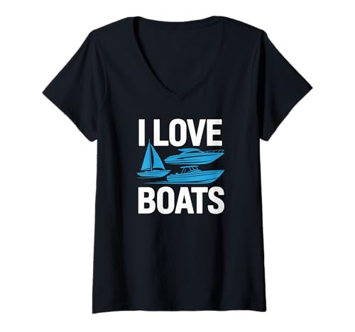 Damen I Love Boats Nautical Bootfahren Abenteuer T-Shirt mit V-Ausschnitt Damen I Love Boats Nautical Bootfahren Abenteuer T-Shirt mit V-Ausschnitt von Sailing Enthusiasts Nautical Passion