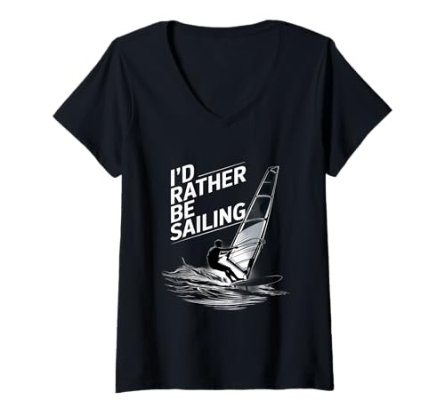Damen I'd Rather Be Sailing Segelboot Strand Abenteuer Sommer T-Shirt mit V-Ausschnitt von Sailing Ocean Exploration Life