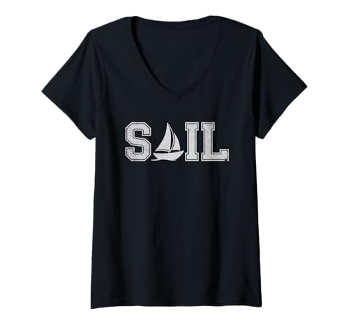 Damen Athletic Segelboot Segel Strand Abenteuer Sommerausflug Segeln T-Shirt mit V-Ausschnitt Damen Athletic Segelboot Segel Strand Abenteuer Sommerausflug Segeln T-Shirt mit V-Ausschnitt von Sailing Sailboat Living