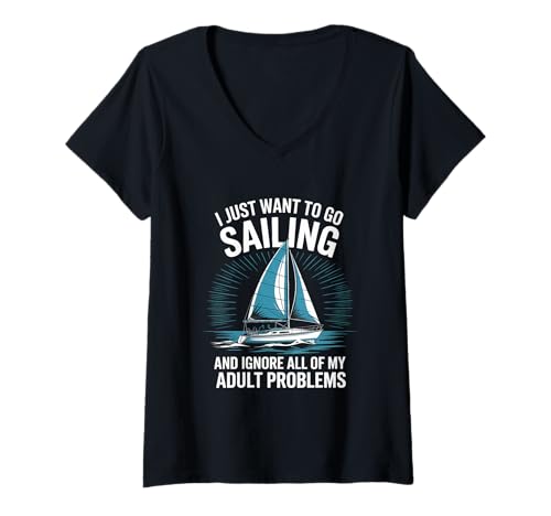 Damen I Just Want To Go Sailing Lustiges Segelboot Humor Segeln T-Shirt mit V-Ausschnitt Damen I Just Want To Go Sailing Lustiges Segelboot Humor Segeln T-Shirt mit V-Ausschnitt von Sailing Sailboat Living