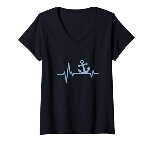 Damen Heartbeat Ankersegeln T-Shirt mit V-Ausschnitt Damen Heartbeat Ankersegeln T-Shirt mit V-Ausschnitt von Sailing Tshirts Outfit For Sea Ocean Fans
