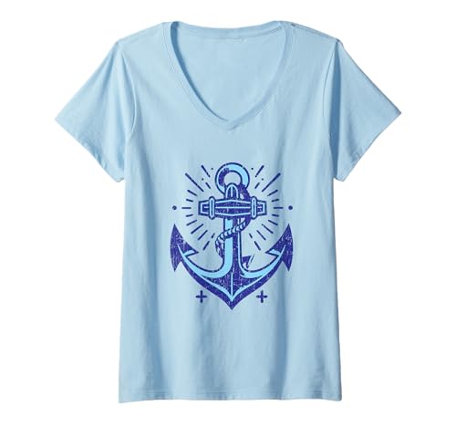 Damen Anchor Graphic, Segelboot Captain Nautical, Bootsanker T-Shirt mit V-Ausschnitt von Sailor Costumes & Anchor Clothing Apparel