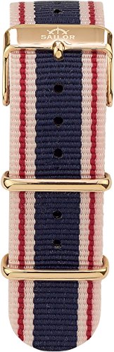 Sailor Damen Herren Nylon Armband Gambi blau-weiß-rot BSL101-2009-20, Breite Armband:20mm (normal), Farbe Edelstahl:Rosègold von Sailor