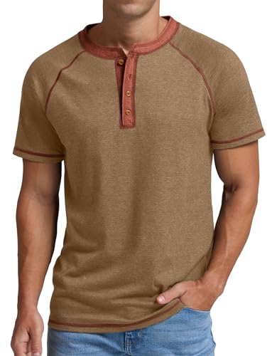 Sailwind Henley Shirt Herren Baumwolle Kurzarm Tshirt Mit Knopfleiste Klassische Vintage Sommer T Shirtlaufen Tops Für Männer (Dunkles Khaki,XXL) von Sailwind
