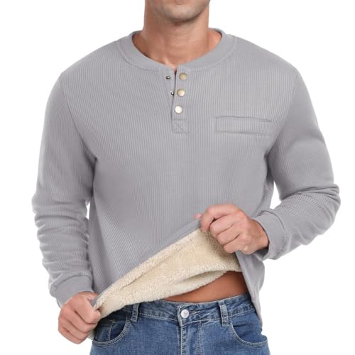 Sailwind Herren Henley Sweatshirts Mit Plüsch Waffel Langarm T Shirt Warm Thermo-Oberteile Lässiger Winter Pullover Sweater Für Männer (Gray, M) von Sailwind
