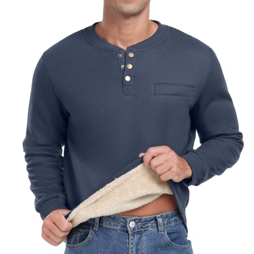 Sailwind Herren Henley Sweatshirts Mit Plüsch Waffel Langarm T Shirt Warm Thermo-Oberteile Lässiger Winter Pullover Sweater Für Männer (Marineblau, M) von Sailwind
