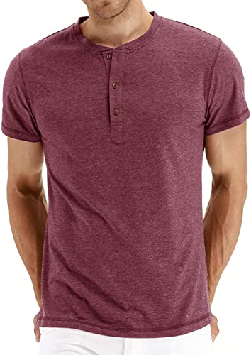 Sailwind Herren Henley T-Shirts Baumwoll Sommer T-Shirt Für Männer Kurzarm Herren Oberteile Laufen (Vg Rot, XXL) von Sailwind