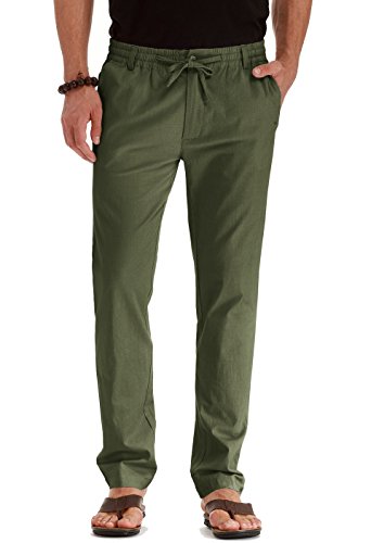 Sailwind Herren Kordelzug Sommer Strand Lose Hose Leinenhose Casual mit elastischem Bund, B10 Army Green, 40 von Sailwind