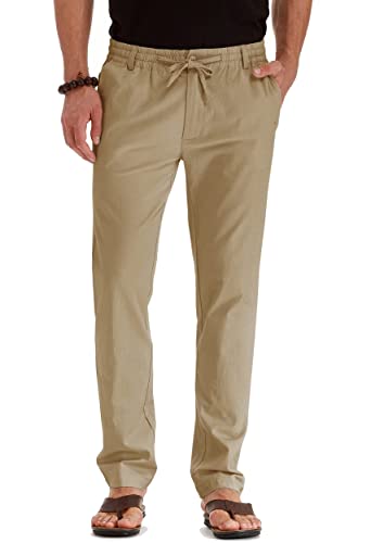 Sailwind Herrenhose mit Kordelzug, Sommer, Strand, lockere Leinenhose, lässig, mit elastischem Bund, khaki, 38 von Sailwind