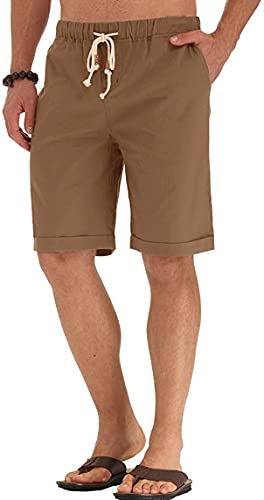 Sailwind Herren Kurze Hosen Leinen Lässige Sommer Shorts Mit Taschen Elastische Taille Strandshorts (Dunkel Khaki, XL) von Sailwind