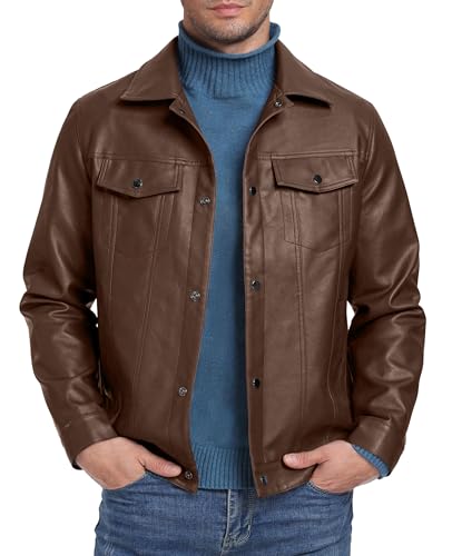 Sailwind Herren Leather Jacket Reverskragen Motorradjacke Druckknopf Kunstlederjacke Bomberjacken Mantel (Braun, L) von Sailwind