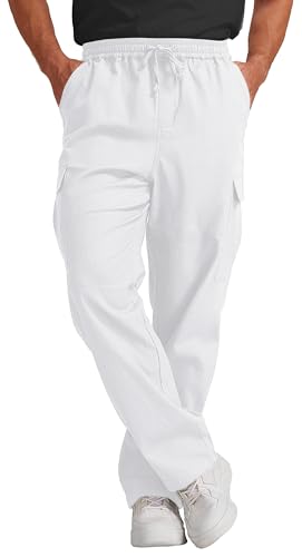 Sailwind Herren Leinen Cargo Hose Pants Relaxed Fit Stretch Kordelzug Wild Cargo Hose, weiß, 42 von Sailwind