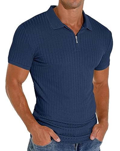 Sailwind Herren Polo Shirts Mit Reißverschluss Klassisch Stretch Sommer T-Shirts Für Herren Schmale Passform Freizeit- Und Arbeitskleidung (Blau, XXL) von Sailwind