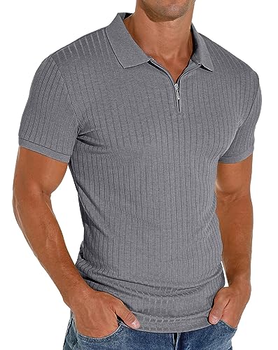 Sailwind Herren Polo Shirts Mit Reißverschluss Klassisch Stretch Sommer T-Shirts Für Herren Schmale Passform Freizeit- Und Arbeitskleidung (Dunkelgrau, L) von Sailwind