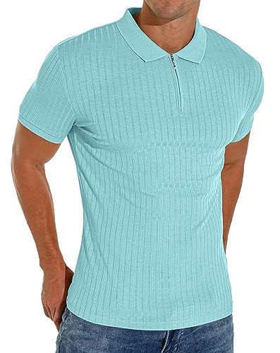 Sailwind Herren Polo Shirts Mit Reißverschluss Klassisch Stretch Sommer T-Shirts Für Herren Schmale Passform Freizeit- Und Arbeitskleidung (Hellblau, S) von Sailwind