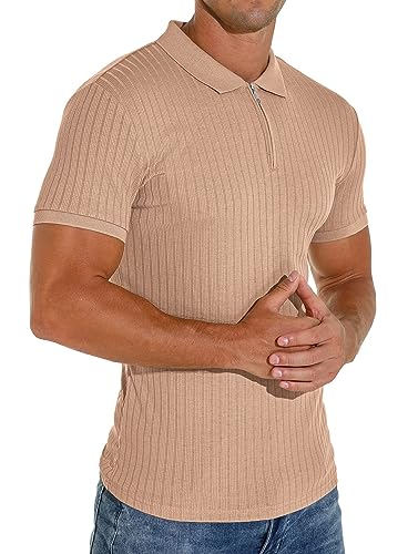 Sailwind Herren Polo Shirts Mit Reißverschluss Klassisch Stretch Sommer T-Shirts Für Herren Schmale Passform Freizeit- Und Arbeitskleidung (Khaki, S) von Sailwind