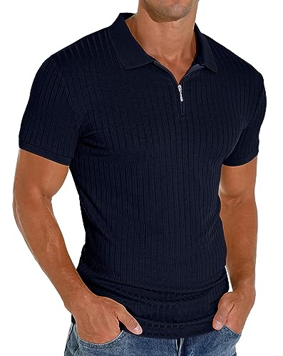 Sailwind Herren Polo Shirts Mit Reißverschluss Klassisch Stretch Sommer T-Shirts Für Herren Schmale Passform Freizeit- Und Arbeitskleidung (Marineblau, M) von Sailwind