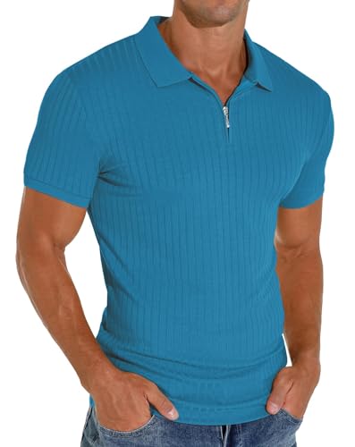Sailwind Herren Polo Shirts Mit Reißverschluss Klassisch Stretch Sommer T-Shirts Für Herren Schmale Passform Freizeit- Und Arbeitskleidung (Türkisblau, M) von Sailwind