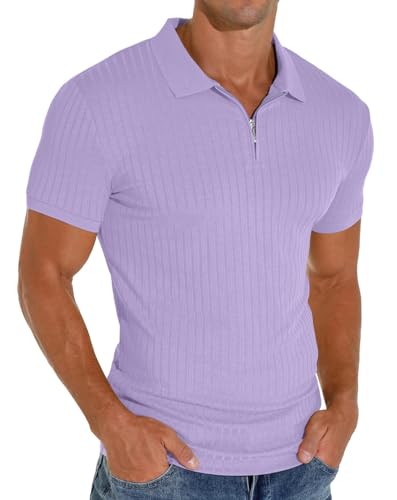Sailwind Herren Polo Shirts Mit Reißverschluss Klassisch Stretch Sommer T-Shirts Für Herren Schmale Passform Freizeit- Und Arbeitskleidung (Violett, L) von Sailwind