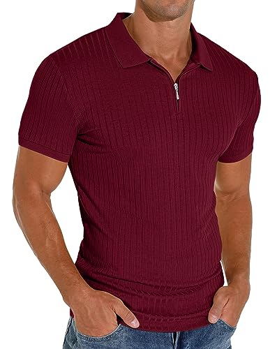 Sailwind Herren Polo Shirts Mit Reißverschluss Klassisch Stretch Sommer T-Shirts Für Herren Schmale Passform Freizeit- Und Arbeitskleidung (Weinrot, L) von Sailwind