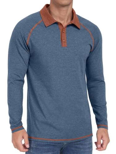 Sailwind Herren Poloshirt Langarm Baumwolle 3 Tasten Klassisch Golf T-Shirts Leichtes Männer Langarmshirt Lässige Raglan-Ärmel Golf-Shirts (Blau Vielfältig, 2XL) von Sailwind