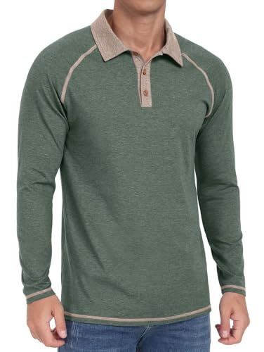 Sailwind Herren Poloshirt Langarm Baumwolle 3 Tasten Klassisch Golf T-Shirts Leichtes Männer Langarmshirt Lässige Raglan-Ärmel Golf-Shirts (Grün Vielfältig, S) von Sailwind