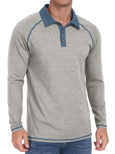 Sailwind Herren Poloshirt Langarm Baumwolle 3 Tasten Klassisch Golf T-Shirts Leichtes Männer Langarmshirt Lässige Raglan-Ärmel Golf-Shirts (Hellgrau, M) von Sailwind