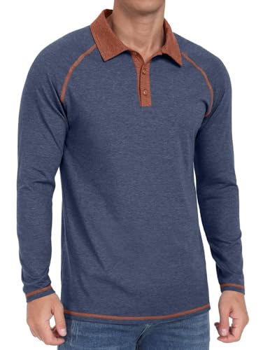 Sailwind Herren Poloshirt Langarm Baumwolle 3 Tasten Klassisch Golf T-Shirts Leichtes Männer Langarmshirt Lässige Raglan-Ärmel Golf-Shirts (Marineblau Vielfältig, S) von Sailwind