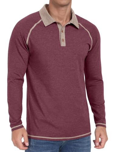 Sailwind Herren Poloshirt Langarm Baumwolle 3 Tasten Klassisch Golf T-Shirts Leichtes Männer Langarmshirt Lässige Raglan-Ärmel Golf-Shirts (Rot Vielfältig, 2XL) von Sailwind