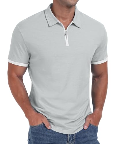 Sailwind Herren Poloshirts Kurze Ärmel Reißverschluss Muskel Fit T-Shirts Für Männer Erwachsene Bequeme Herren Tops (Grau, S) von Sailwind