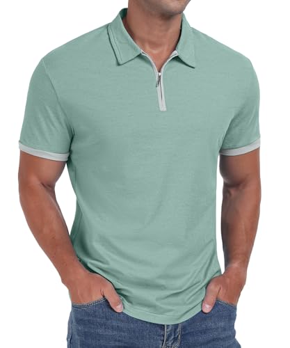 Sailwind Herren Poloshirts Kurze Ärmel Reißverschluss Muskel Fit T-Shirts Für Männer Erwachsene Bequeme Herren Tops (Grüner See, S) von Sailwind
