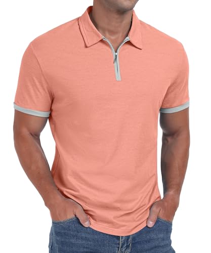 Sailwind Herren Poloshirts Kurze Ärmel Reißverschluss Muskel Fit T-Shirts Für Männer Erwachsene Bequeme Herren Tops (Orange, L) von Sailwind