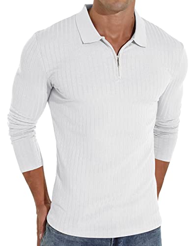 Sailwind Herren Poloshirts Reißverschluss Herbst Und Winter Slim Fit Hemden Casualurlaub Schlank Geschnittene Elastischer Rippstrick Zip T-Shir White (Weiß, XXL) von Sailwind