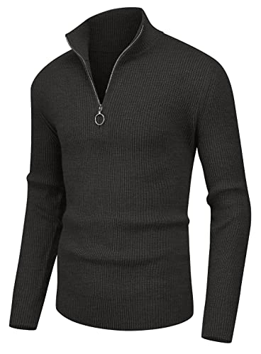 Sailwind Herren Pullover 1/4 Zip Polo Hals Pullover Für Männer Langarm Oberteile Gerippte Schildkröte Hals Viertel Zip Strickwaren Pullover (Dunkelgrau, 2XL) von Sailwind