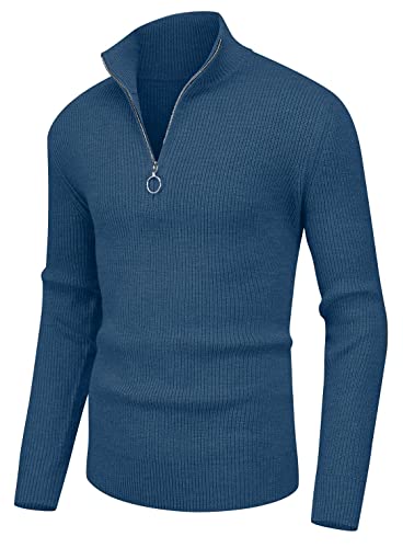 Sailwind Herren Pullover 1/4 Zip Polo Hals Pullover Für Männer Langarm Oberteile Gerippte Schildkröte Hals Viertel Zip Strickwaren Pullover (VG Blau, L) von Sailwind
